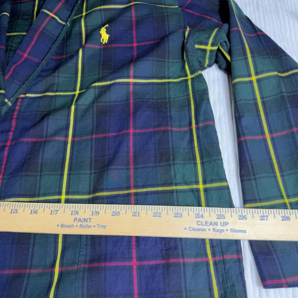 Polo Ralph Lauren Tartan Plaid Sleepwear Blue Green S/M no sash bath robe
